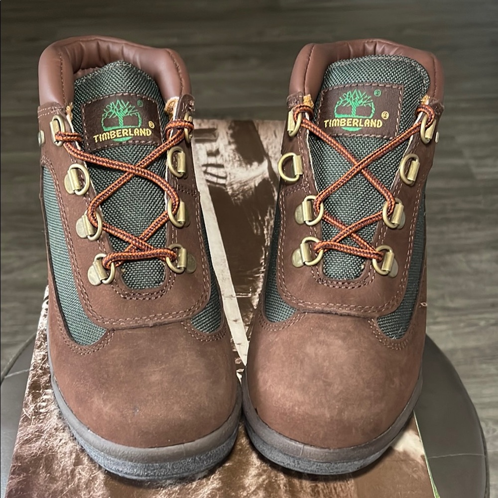 Timberland Brown and Green Hiking Boots with Sturdy Construction
